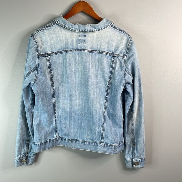 GAP Stretch Retro Jean Jacket Blue Light Wash Denim Flap Chest Pockets Size XL - Picture 8 of 12